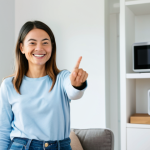 음성 인식 기기 활용법 - Smart Home Control**

A woman in a brightly lit, modern living room, fully clothed in comfortable, c...