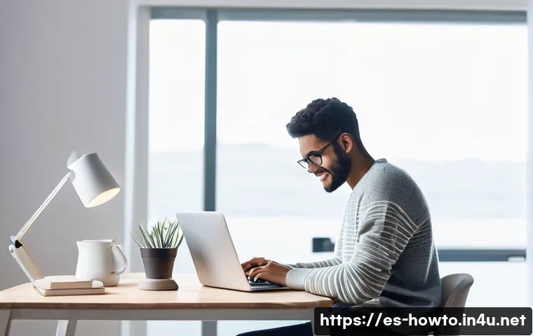 Zapier 활용법 - **Digital Freedom and Focused Productivity:** A serene, modern home office scene bathed in soft, nat...
