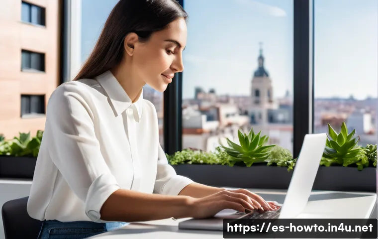 시간 관리 앱 추천 - A modern Spanish professional woman in her early 30s sitting at a sleek desk with a laptop and smart...