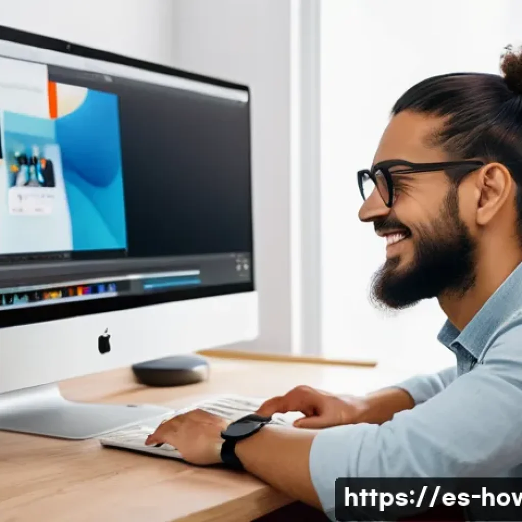 영상 편집 소프트웨어 활용법 - A bright and modern video editing workspace featuring a young Spanish-speaking beginner sitting at a...