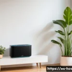 스마트 에어컨 활용법 - A modern Spanish living room featuring a sleek smart air conditioner mounted on the wall, connected ...