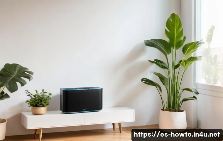 스마트 에어컨 활용법 - A modern Spanish living room featuring a sleek smart air conditioner mounted on the wall, connected ...