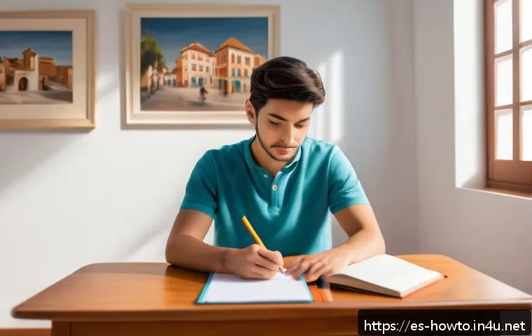 온라인 시험 준비 활용법 - A quiet, well-lit study room designed for an online exam setting, featuring a clean desk with essent...