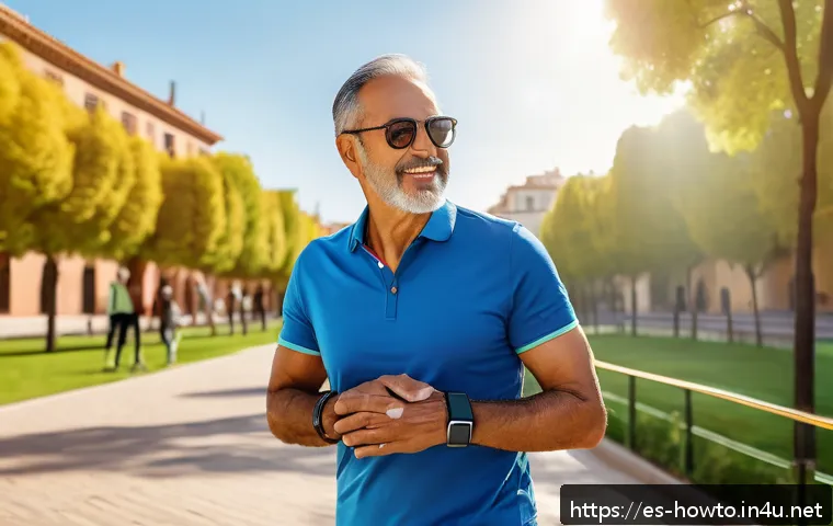 디지털 웨어러블 기기 활용법 - A middle-aged Hispanic man wearing casual smart clothing and a sleek smartwatch on his wrist, checki...